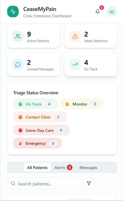 pain clinic dashboard